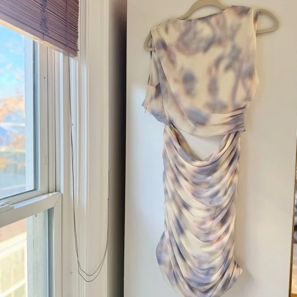 NEW | ZARA MESH PASTEL TIE DYE RUCHED CUT OUT SLEEVELESS MINI DRESS - Picture 5 of 9